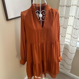 1 State Tiered Chiffon Babydoll Dress Pumpkin Spice small